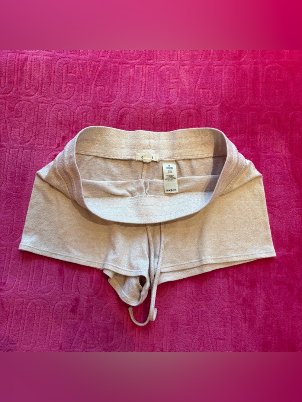 Garage light Pink / Beige Knit Lounge Shorts Y2K Cozy Low Rise - Picture 5 of 6